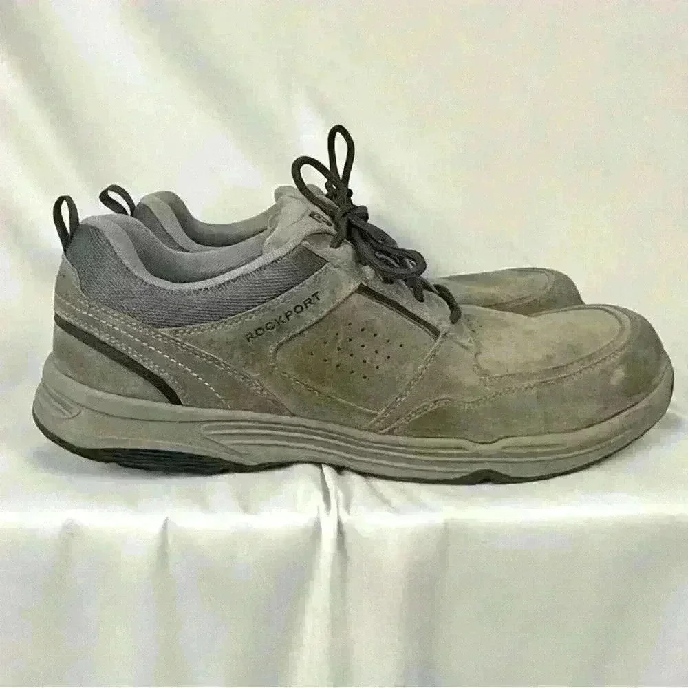 Rockport Mens Ros Mdgd Running Shoes Gray M77080 Leather Low Top Perforated
